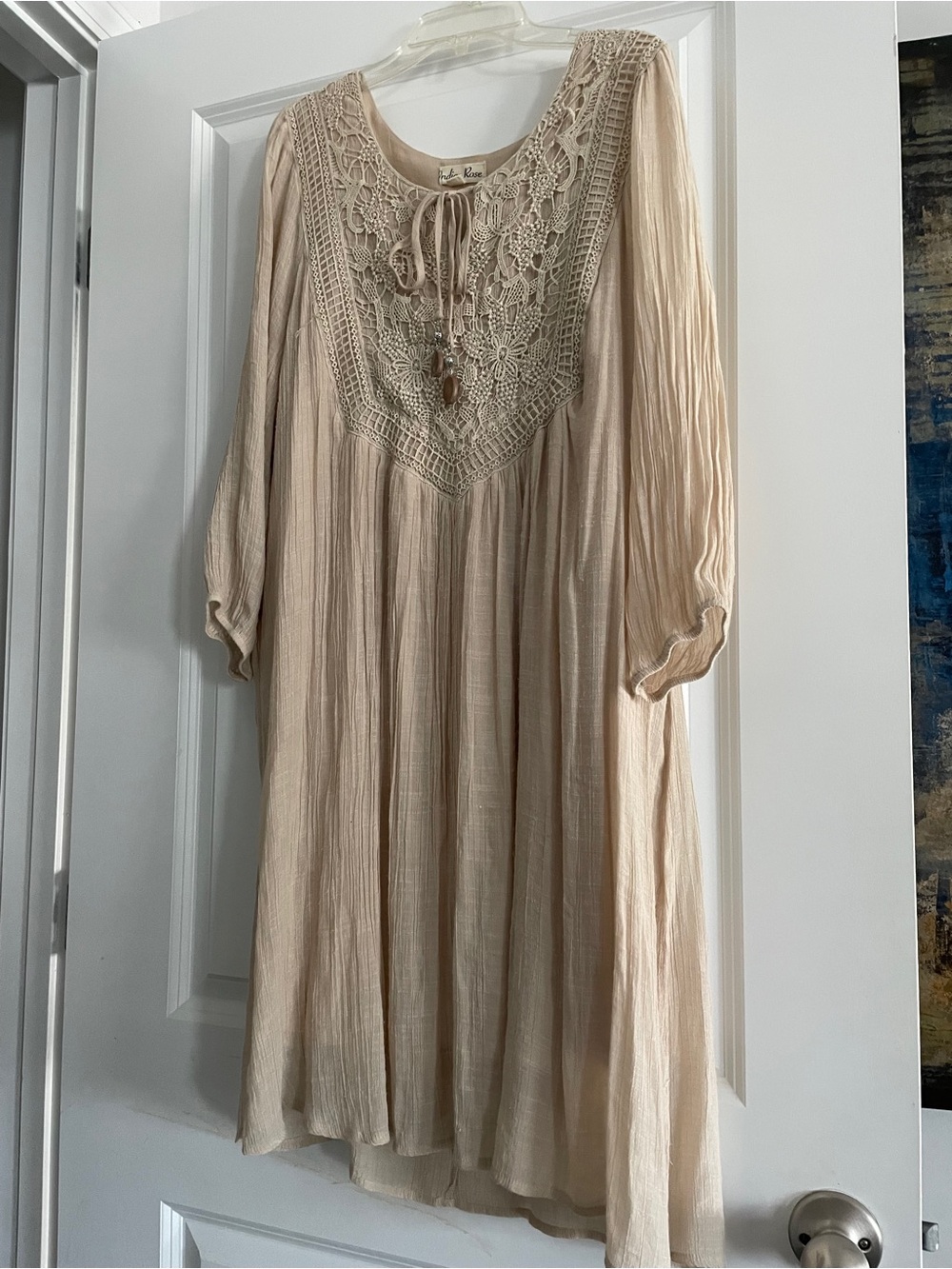Indigo Rose Boho Style Crotchet Front Tunic Dress Size 3X Cream Peasant Lace